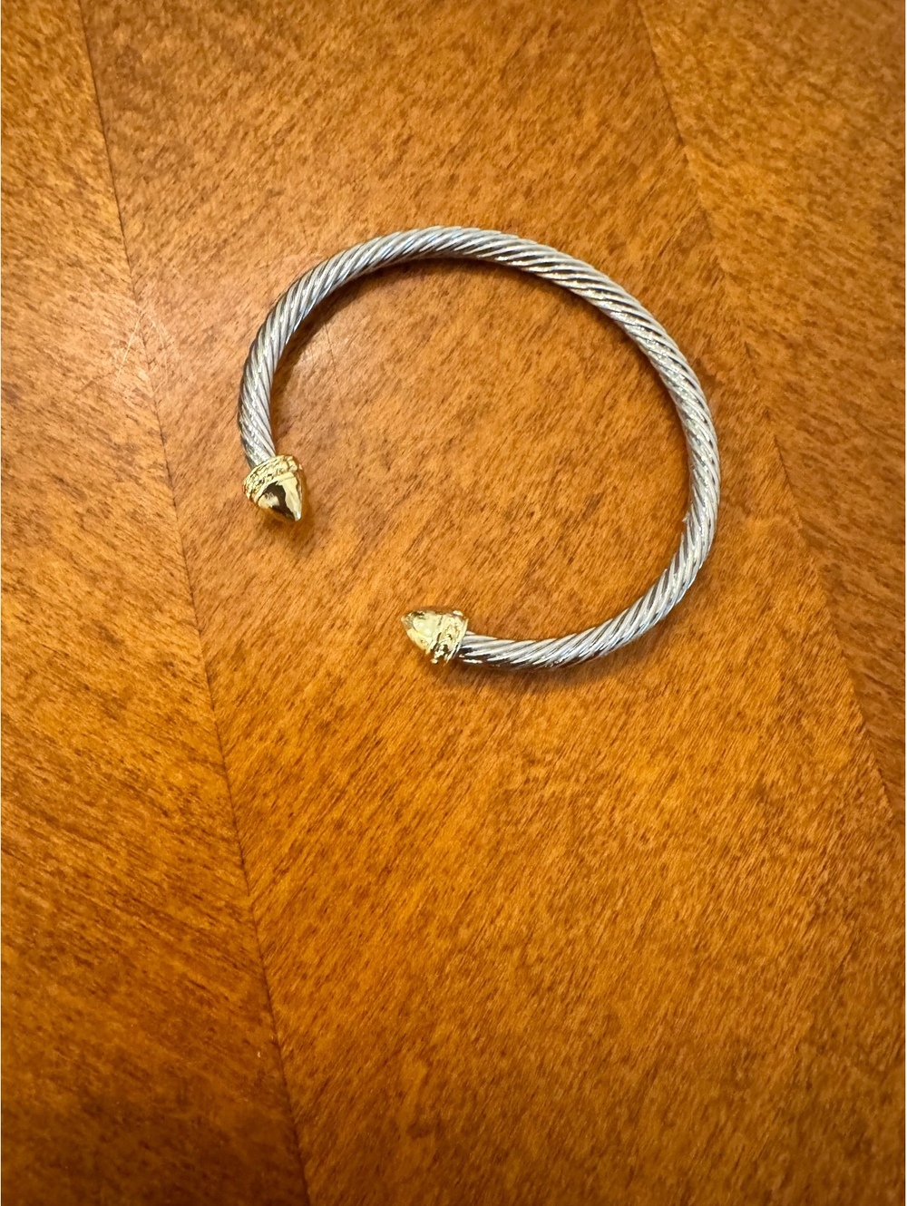 Silver Tone Cable Cuff Bracelet with Gold Tone Lion Head Ends 158